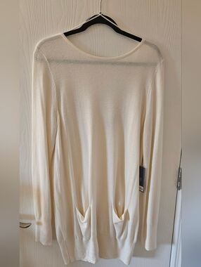 Jennifer Lopez Cream Knit Long Sleeve Tunic with Pockets